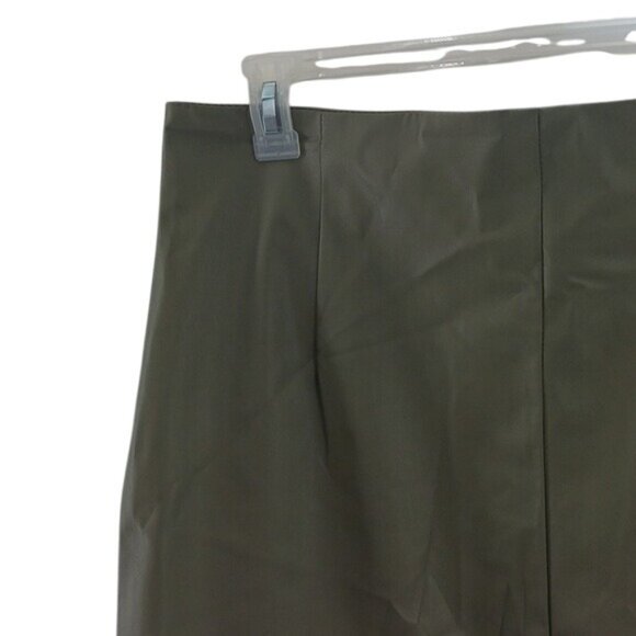 H&M Olive Green Skirt Womens Size 14 Knee Length Pencil Work Office Faux Leather - Picture 2 of 7